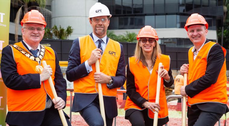 Parramatta Lord Mayor Andrew Wilson, GPT's Matthew Faddy and QBE's Renee Roberts and Chris Killourhy