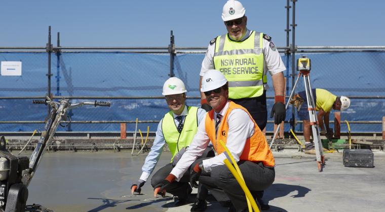 (from left) Lendlease NSW General Manager Building Joel Stringer, GPT's Head of Office & Logistics Matthew Faddy and NSW Rural Fire Service Senior Assistant Commissioner Bruce McDonald. 